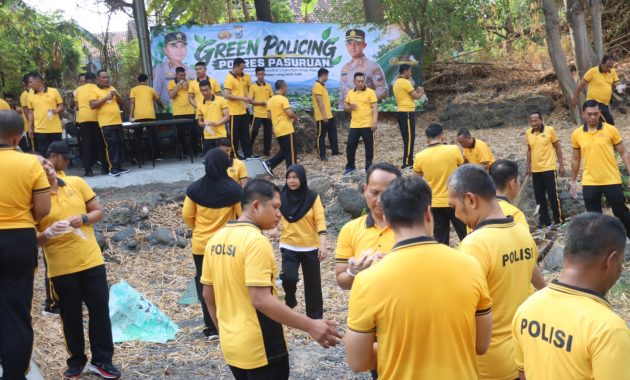 Polres Pasuruan Gelar Olahraga Bersama dan Green Policing, Bersihkan Sungai Bekacak